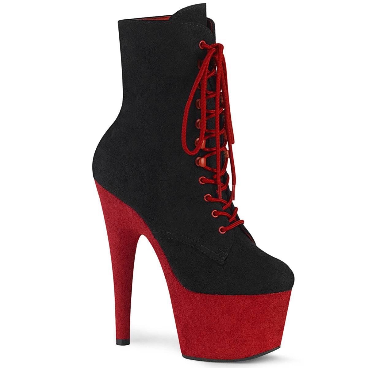 Pleaser Bottines pour femmes ADORE-1020FSTT BLK FAUX SUDE / SUEDE FAUX RED