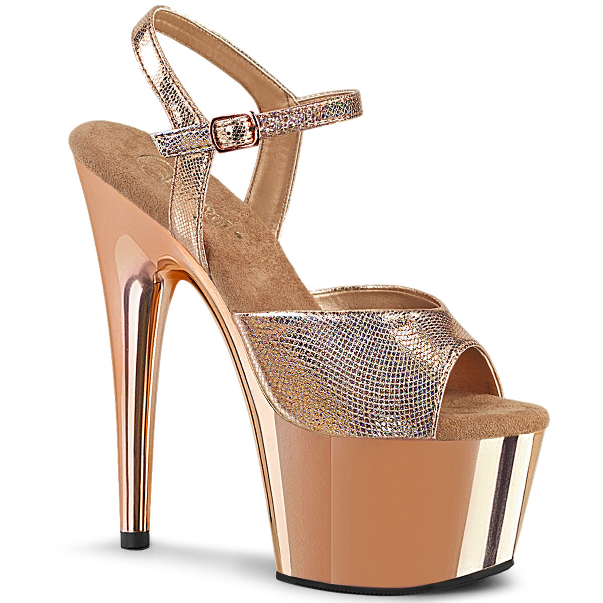 Pleaser Sandales pour femmes ADORE-709 or rose texturé métallisé / rosegold chrome