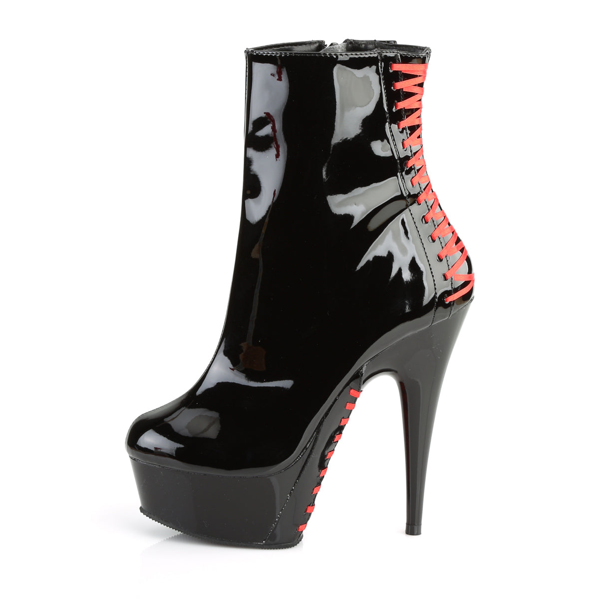 Pleaser Womens Ankle Boots DELIGHT-1010 Blk Pat-Red/Blk