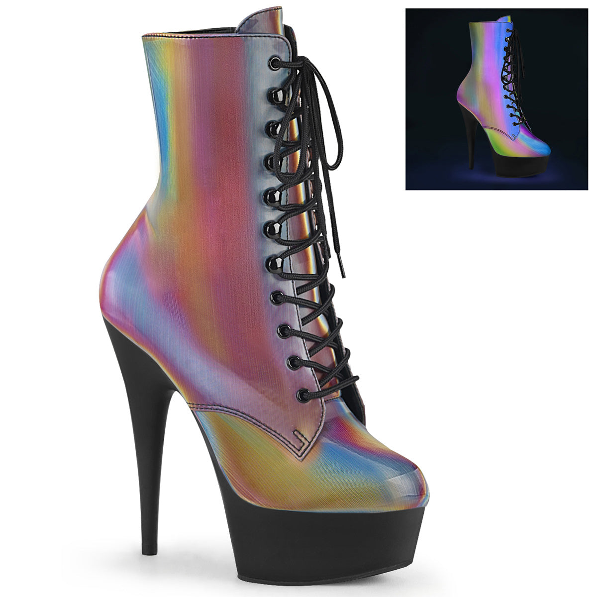 Pleaser Bottines pour femmes DELIGHT-1020refl Rainbow Réfléchissant / blk mat