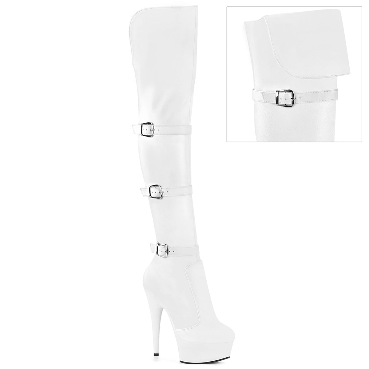 Pleaser   DELIGHT-3018 Wht Str. Faux Leather/Wht Matte