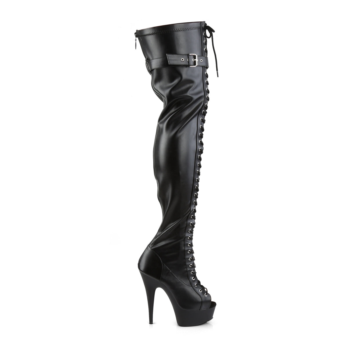 Pleaser Womens Boots DELIGHT-3025 Blk Str Faux Leather/Blk Matte