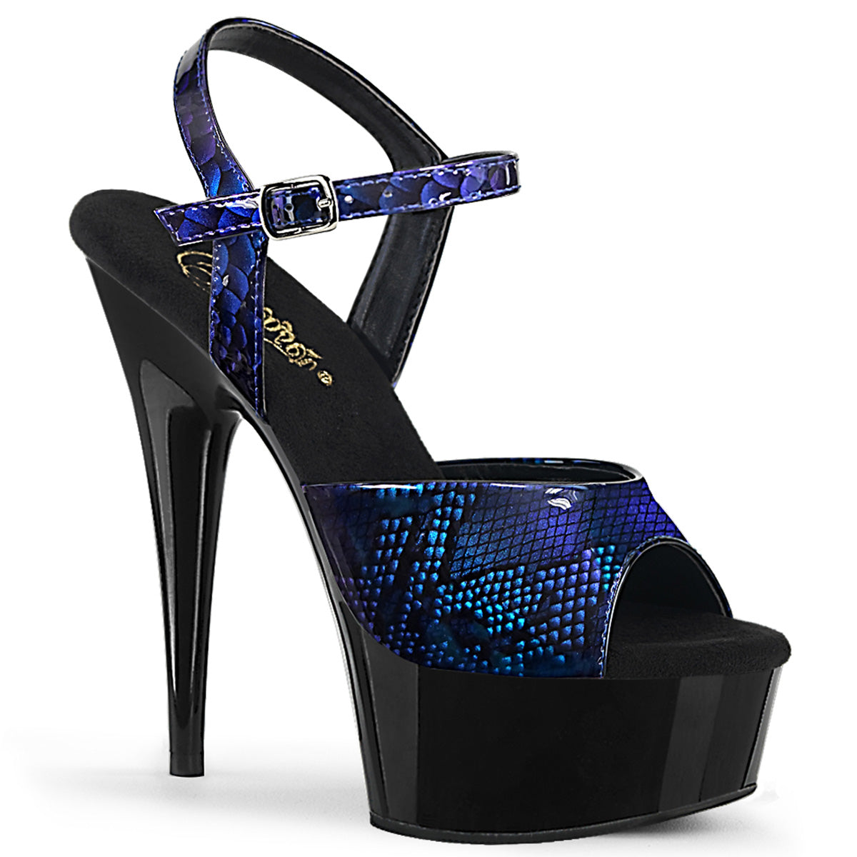 Pleaser Sandales pour femmes DELIGHT-609SP Royal Blue Snake Pat / Blk