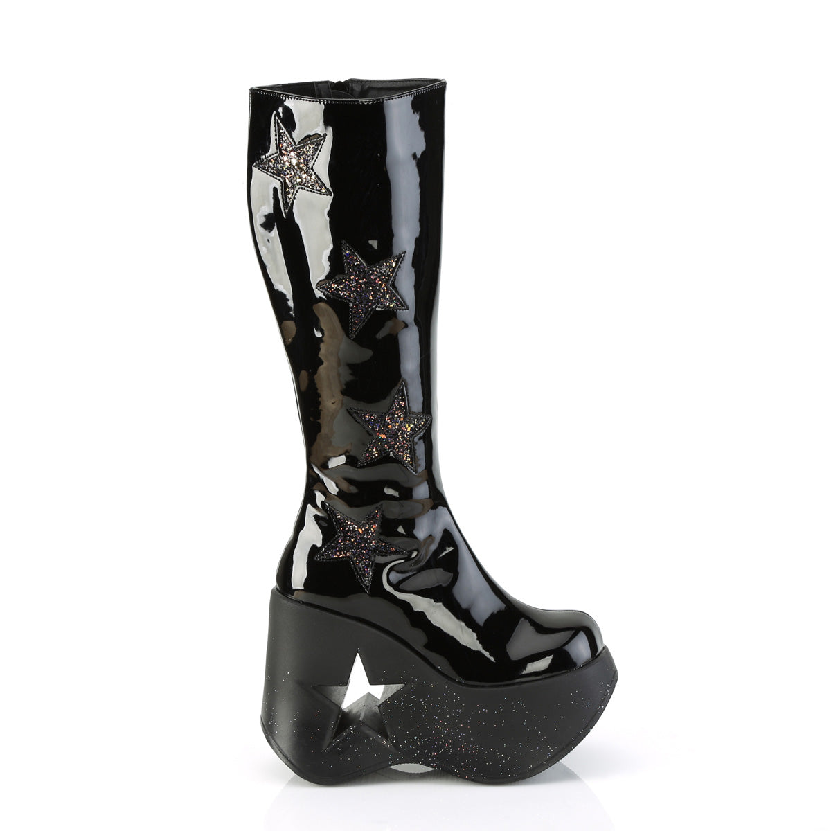 DemoniaCult  Boots DYNAMITE-218 Blk Pat-Blk Multi Glitter