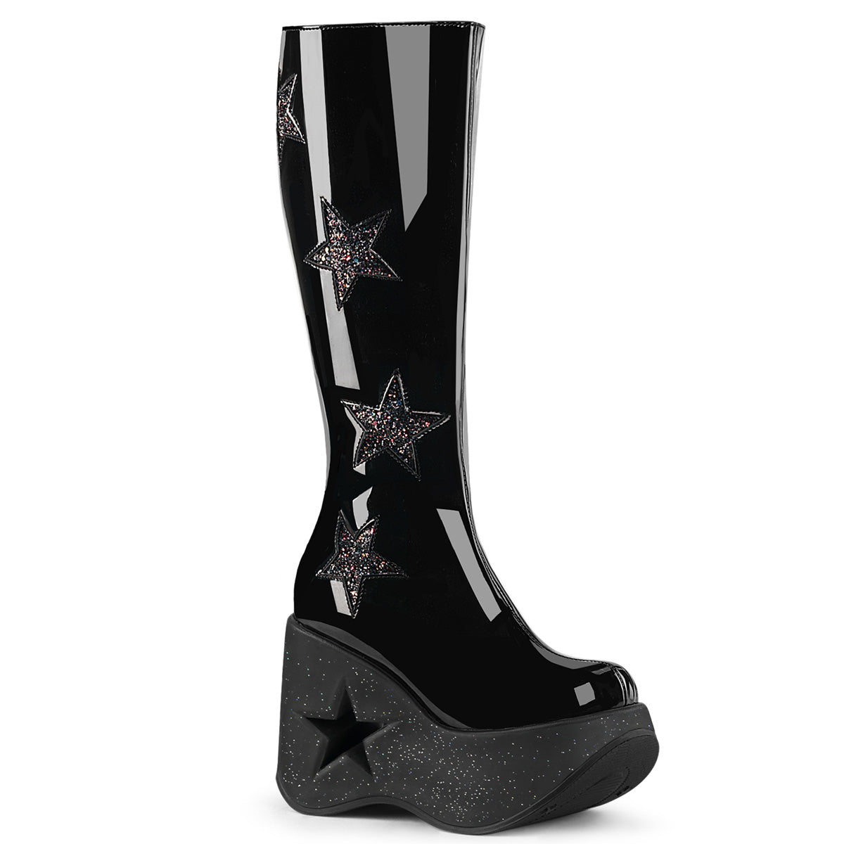 DemoniaCult  Boots DYNAMITE-218 Blk Pat-Blk Multi Glitter