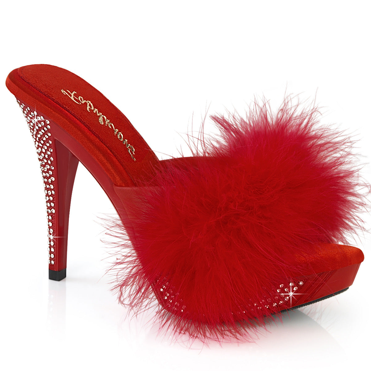 Fabulicious   ELEGANT-401f Red Marabou-Faux Leather / rouge