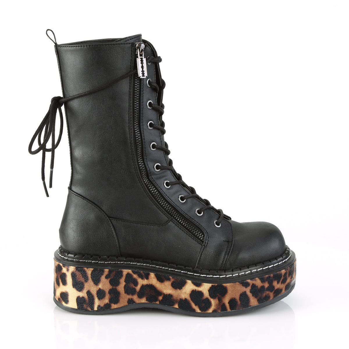 DemoniaCult Womens Boots EMILY-350 Blk-Leopard Print Vegan Leather