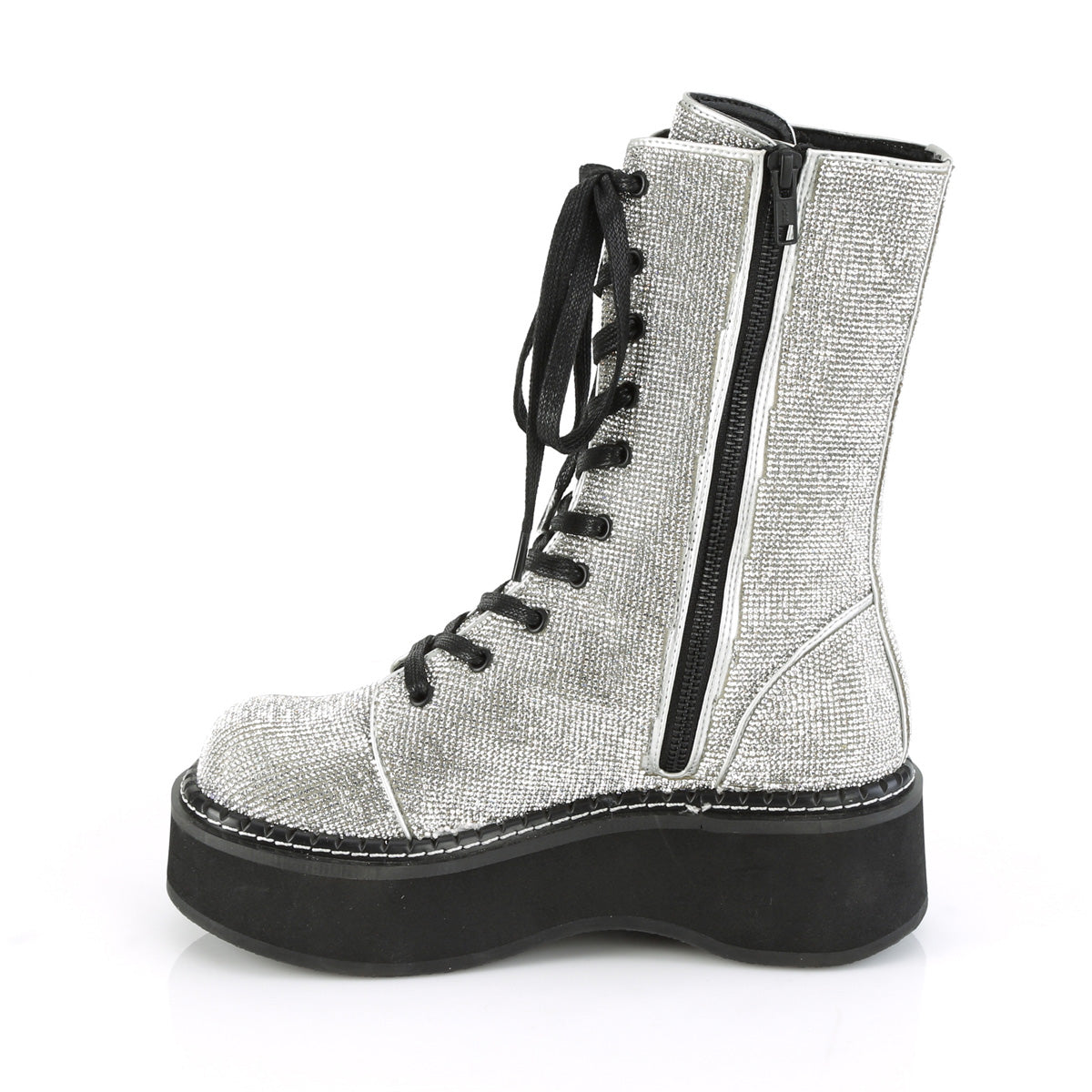 DemoniaCult Bottes de femmes EMILY-362 Silver Vegan Leather-rhinestone