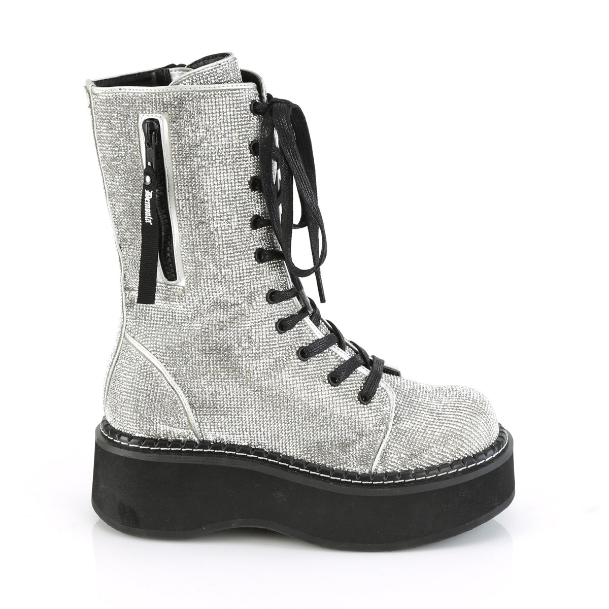 DemoniaCult Bottes de femmes EMILY-362 Silver Vegan Leather-rhinestone