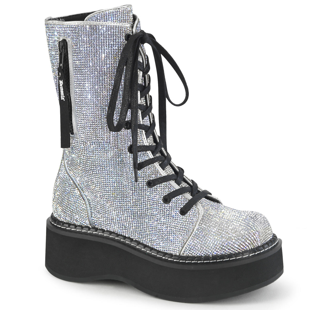 DemoniaCult Bottes de femmes EMILY-362 Silver Vegan Leather-rhinestone