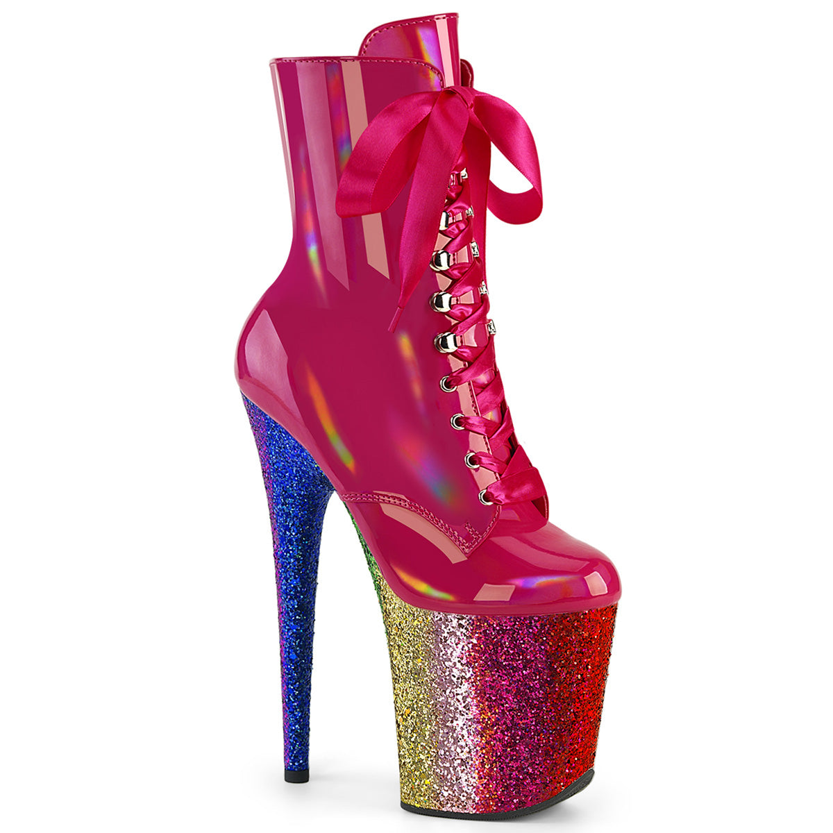 Pleaser   FLAMINGO-1020HG H. Pink Holo Pat/Rainbow Glitter