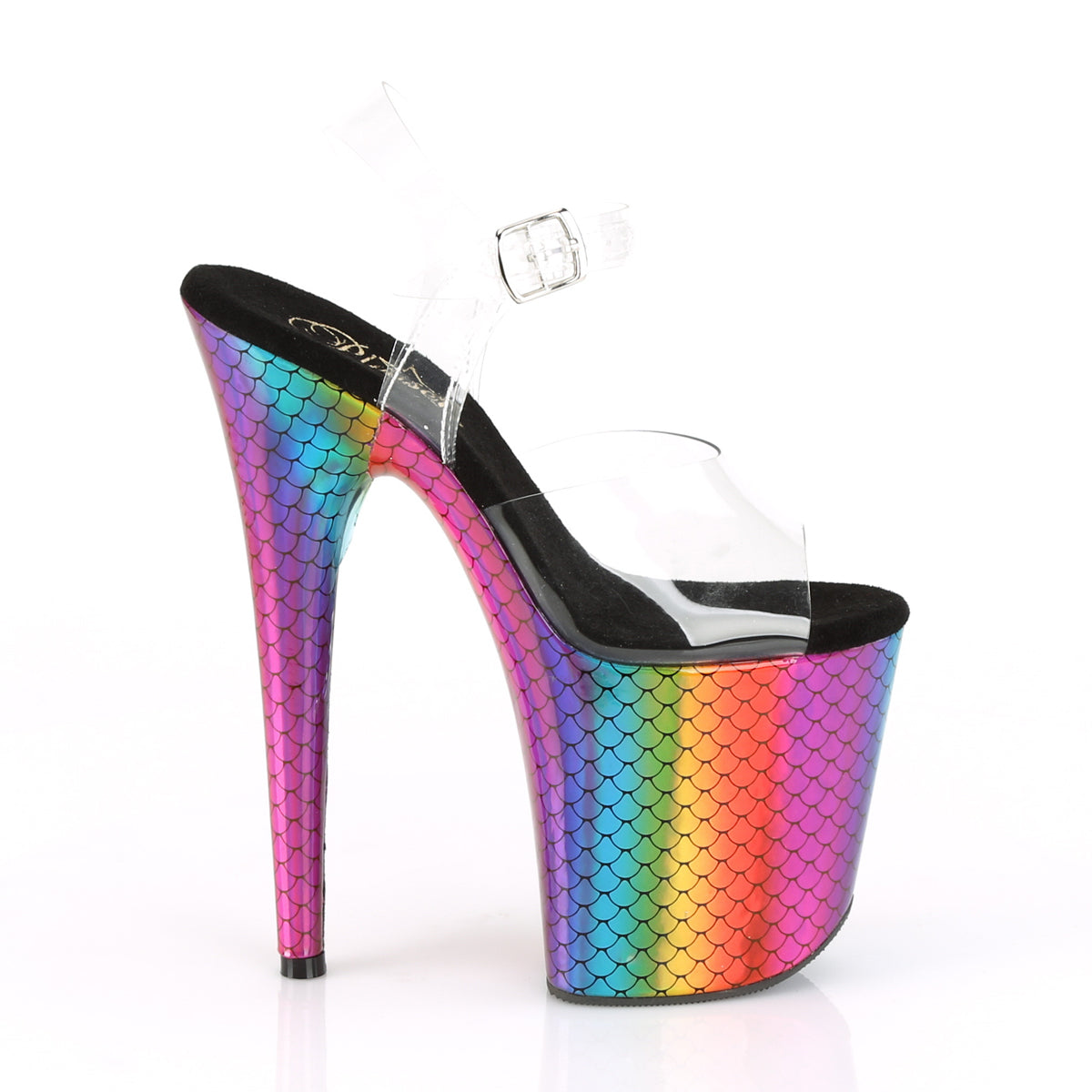 Pleaser Womens Sandals FLAMINGO-808WR Clr/Laser Rainbow Hologram Wrapped