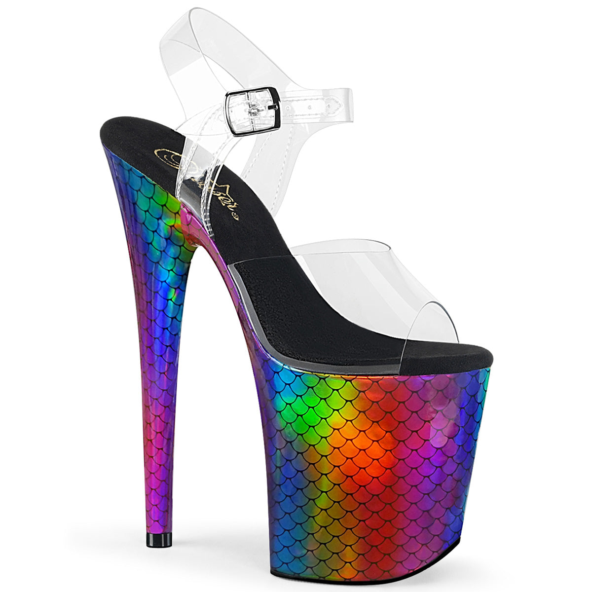 Pleaser Womens Sandals FLAMINGO-808WR Clr/Laser Rainbow Hologram Wrapped