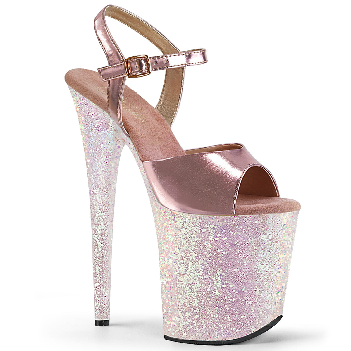 Pleaser Sandales pour femmes FLAMINGO-809LG Rose Gold Métallique PU / Opal Multi Glitter