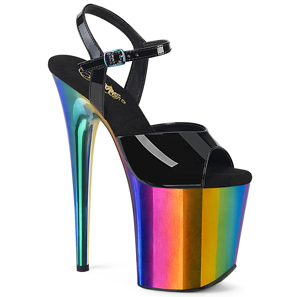 Pleaser  Sandals FLAMINGO-809RC Blk Pat/Rainbow Chrome