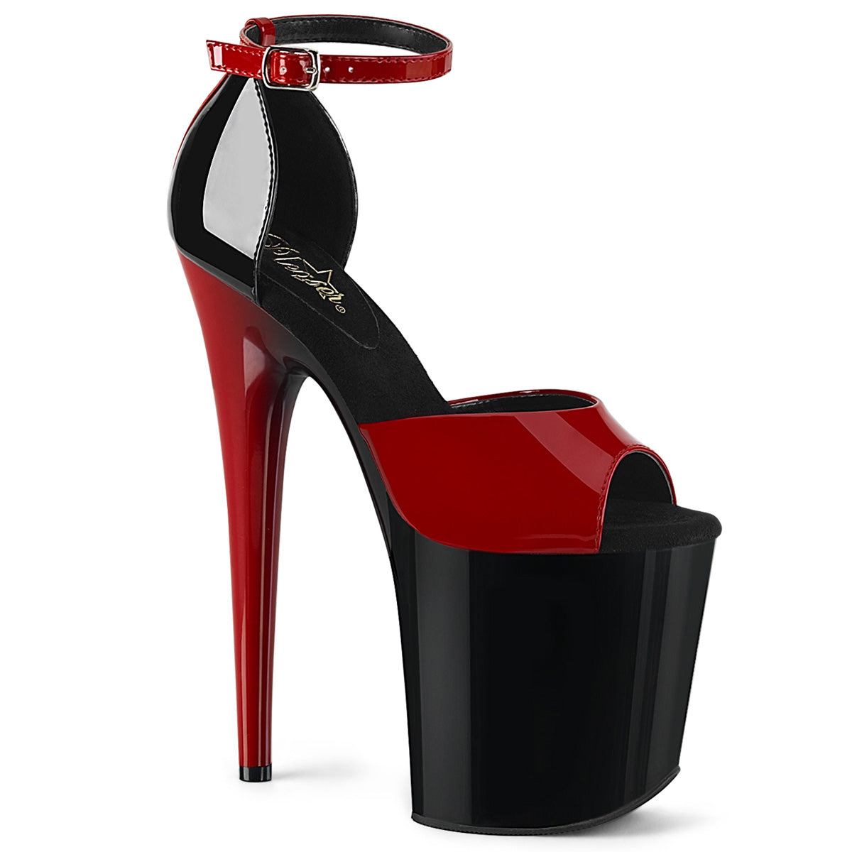 Pleaser Sandales pour femmes FLAMINGO-889 Red-Blk Pat / Blk-Rouge