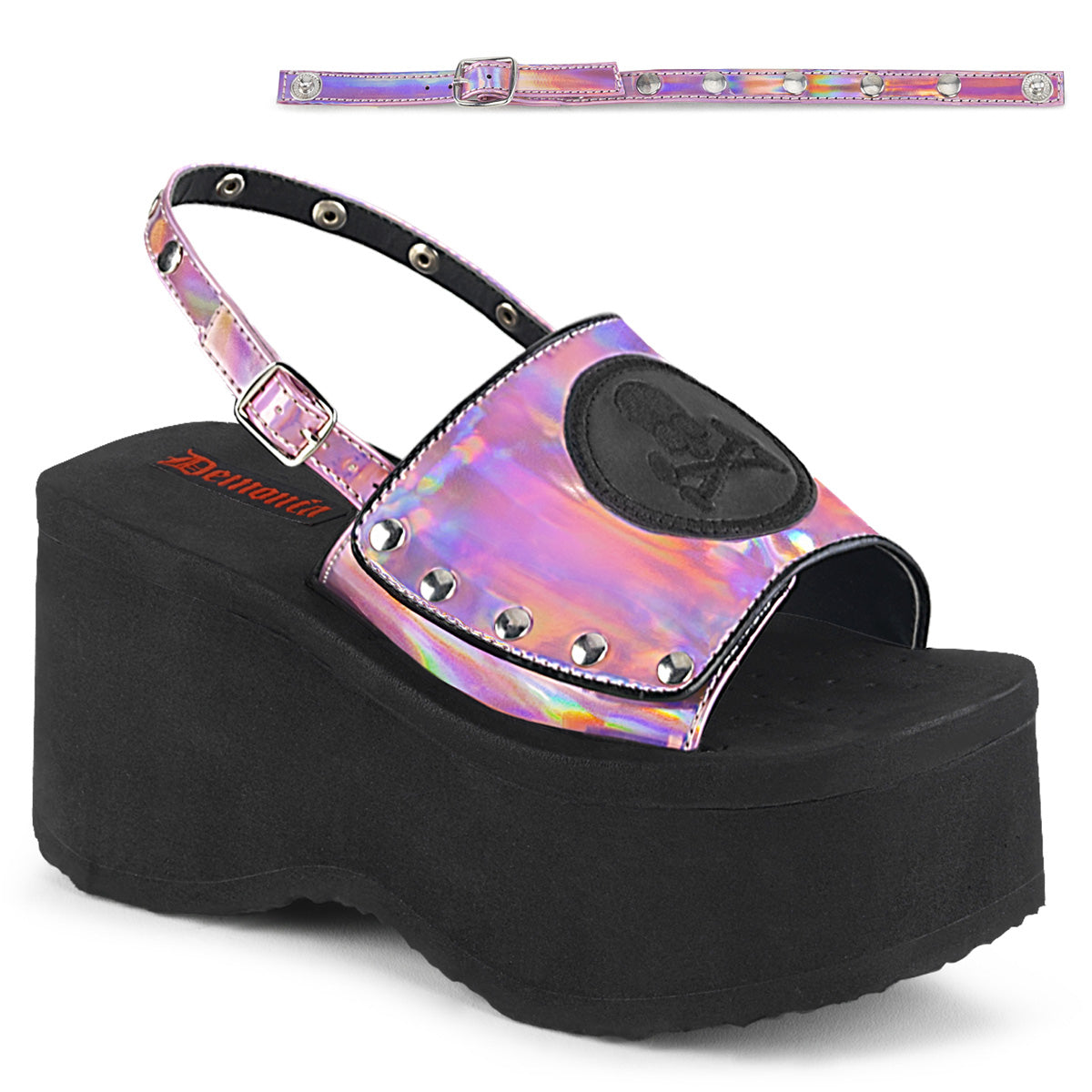 DemoniaCult Sandales féminines FUNN-32 hologramme rose