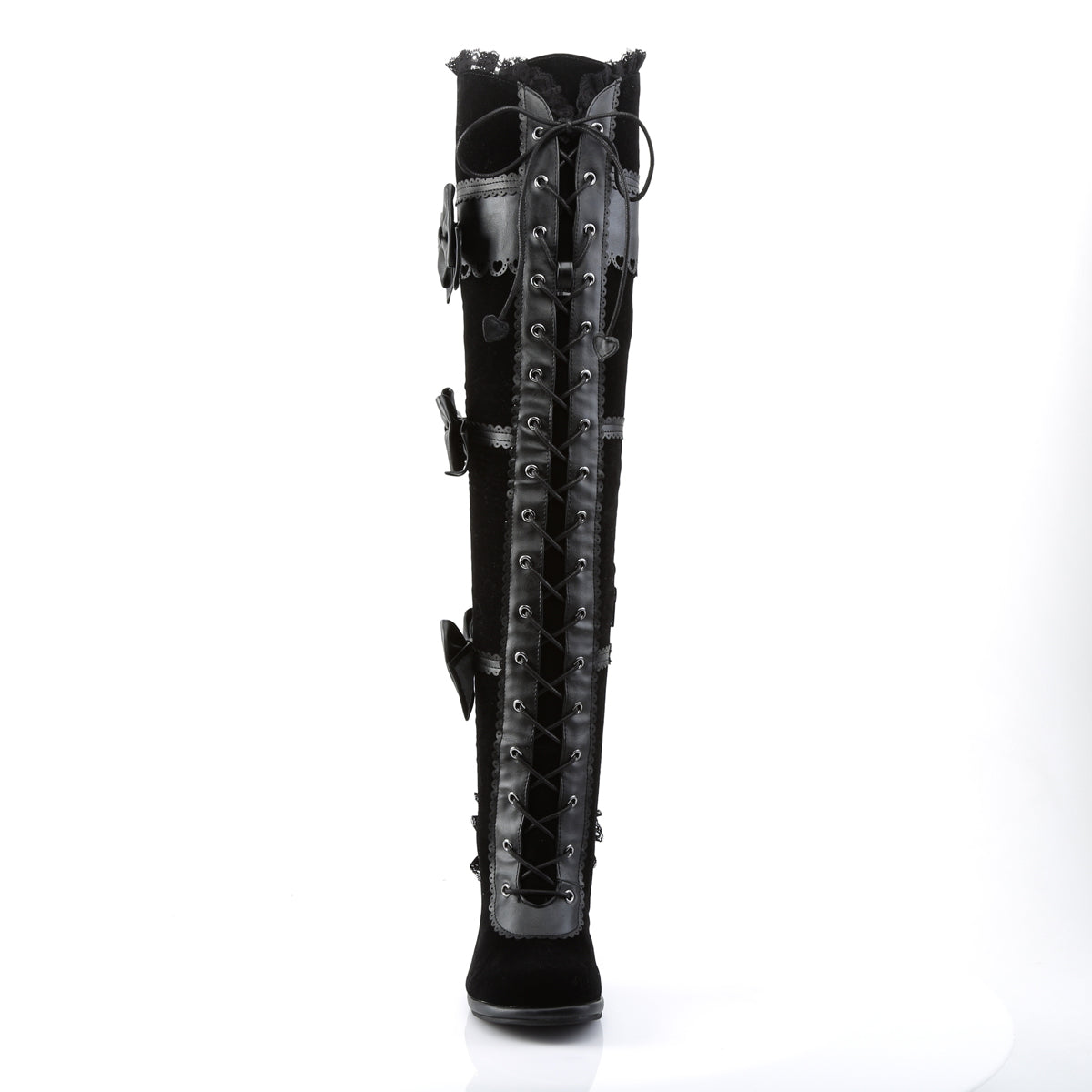 DemoniaCult Womens Boots GLAM-300 Blk Vegan Leather-Velvet