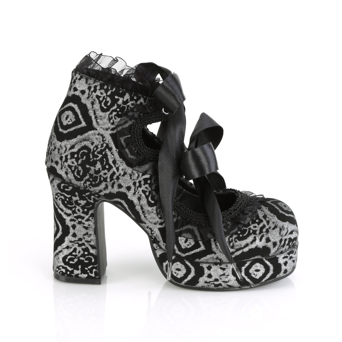 DemoniaCult  Pumps GOTHIKA-53 Blk-Silver Faux Nubuck Leather