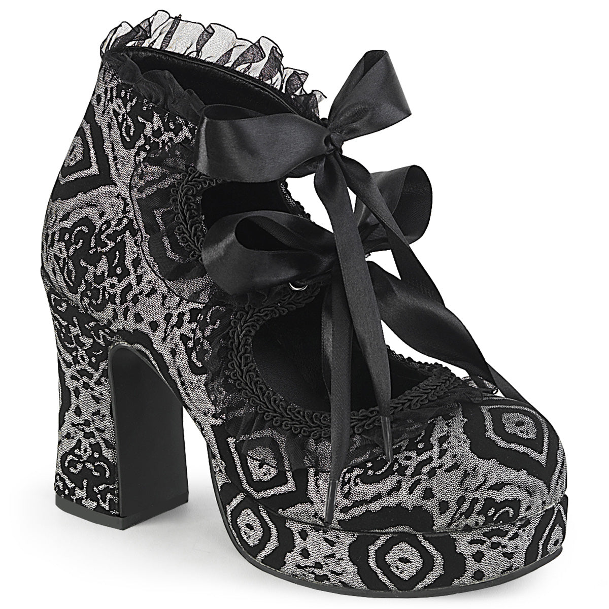 DemoniaCult  Pumps GOTHIKA-53 Blk-Silver Faux Nubuck Leather