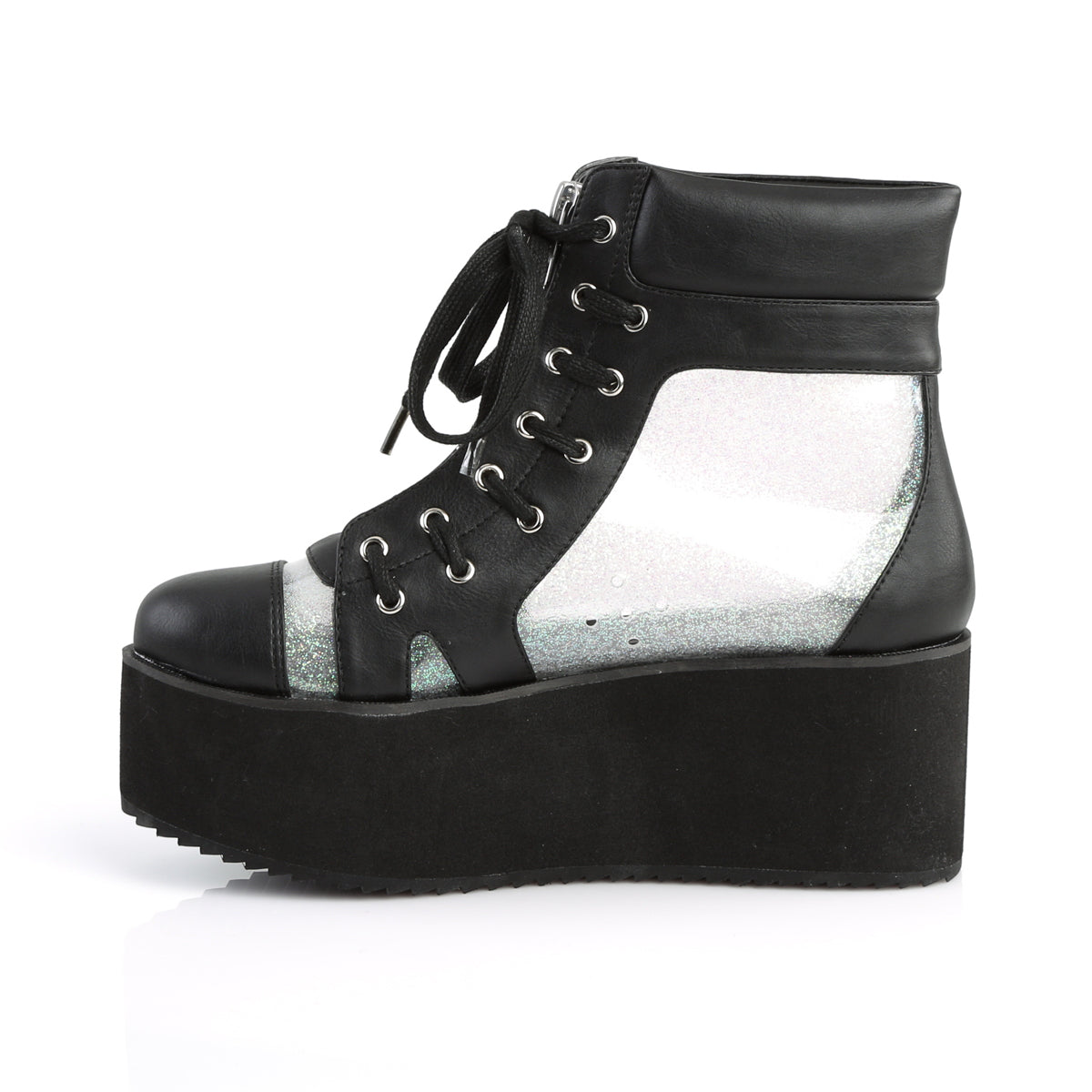 DemoniaCult Bottes de cheville des femmes GRIP-102 Blk Vegan Leather-Clr Hologram TPU