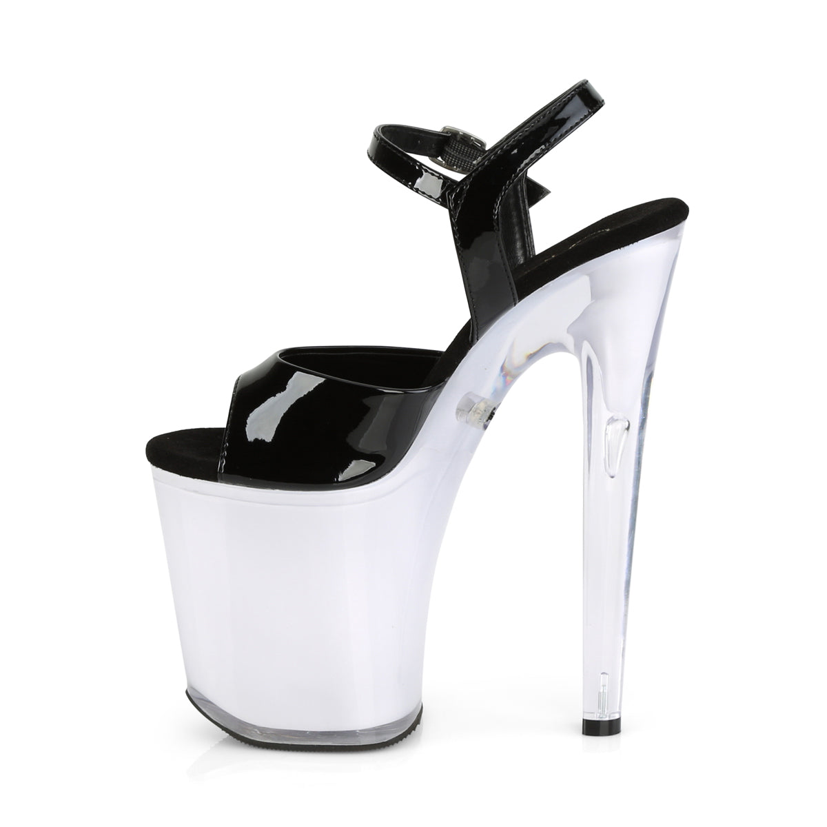 Pleaser Sandales pour femmes ILLUMINATOR-809 BLK PAT / BLANC GLOW