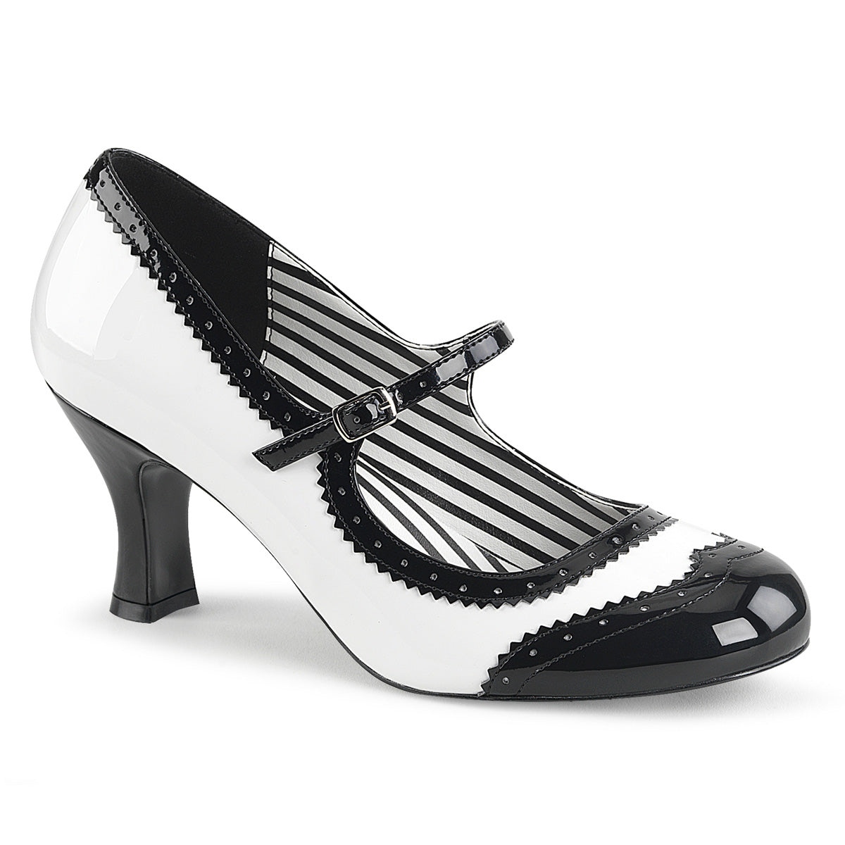 Pleaser Pink Label Womens Pumps JENNA-06 Wht-Blk Pat