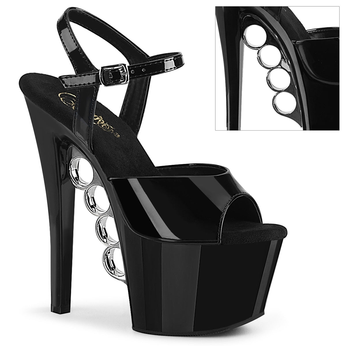 Pleaser Sandales pour femmes KNUCKS-709 blk pat / blk