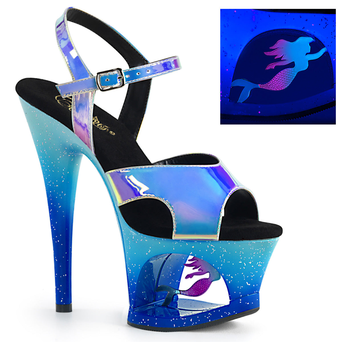 Pleaser Sandales pour femmes MOON-711mmer Blue Shifting TPU / Blue Ombre