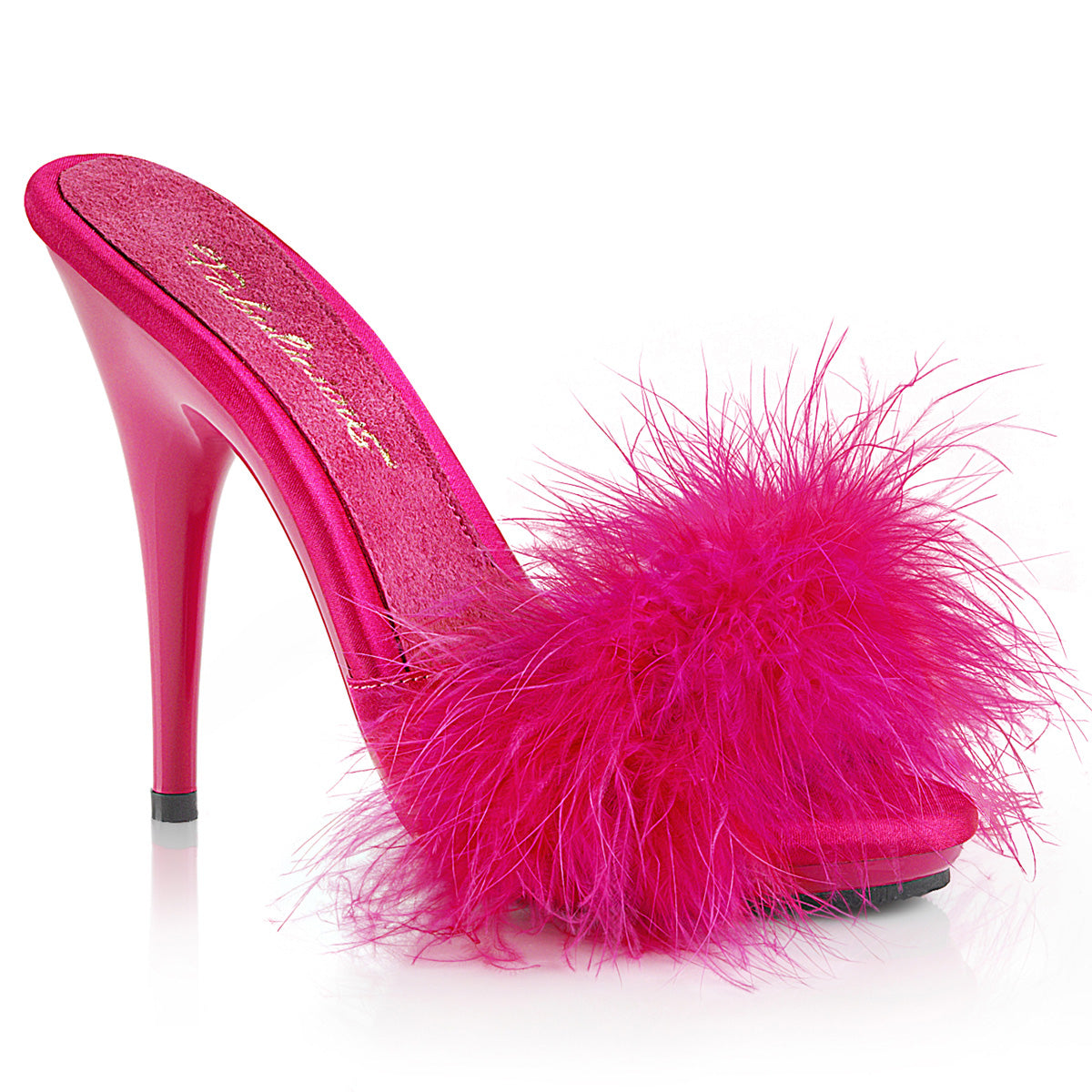 Fabulicious Sandales pour femmes POISE-501f H. Pink Satin-Marabou Fourrure / H. Rose