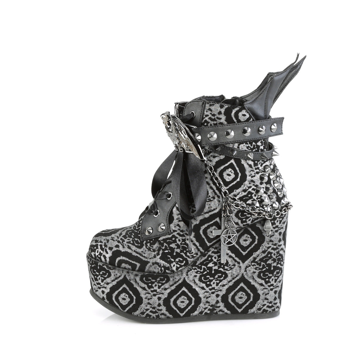 DemoniaCult  Bottines POISON-107 Blk-silver faux cuir nubuck