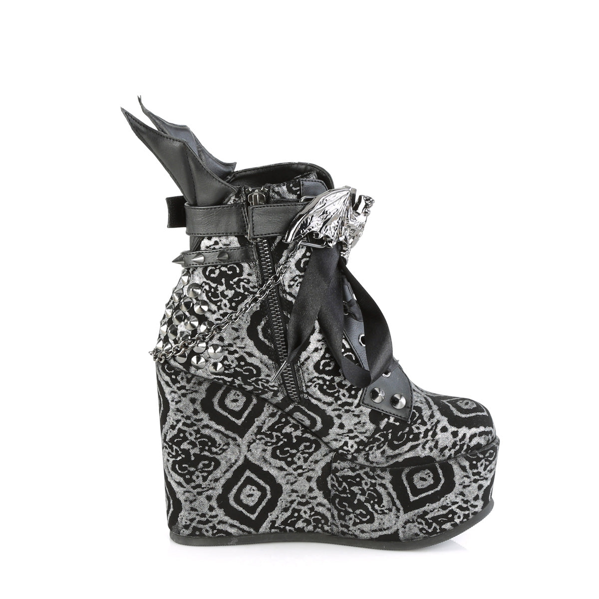 DemoniaCult  Bottines POISON-107 Blk-silver faux cuir nubuck