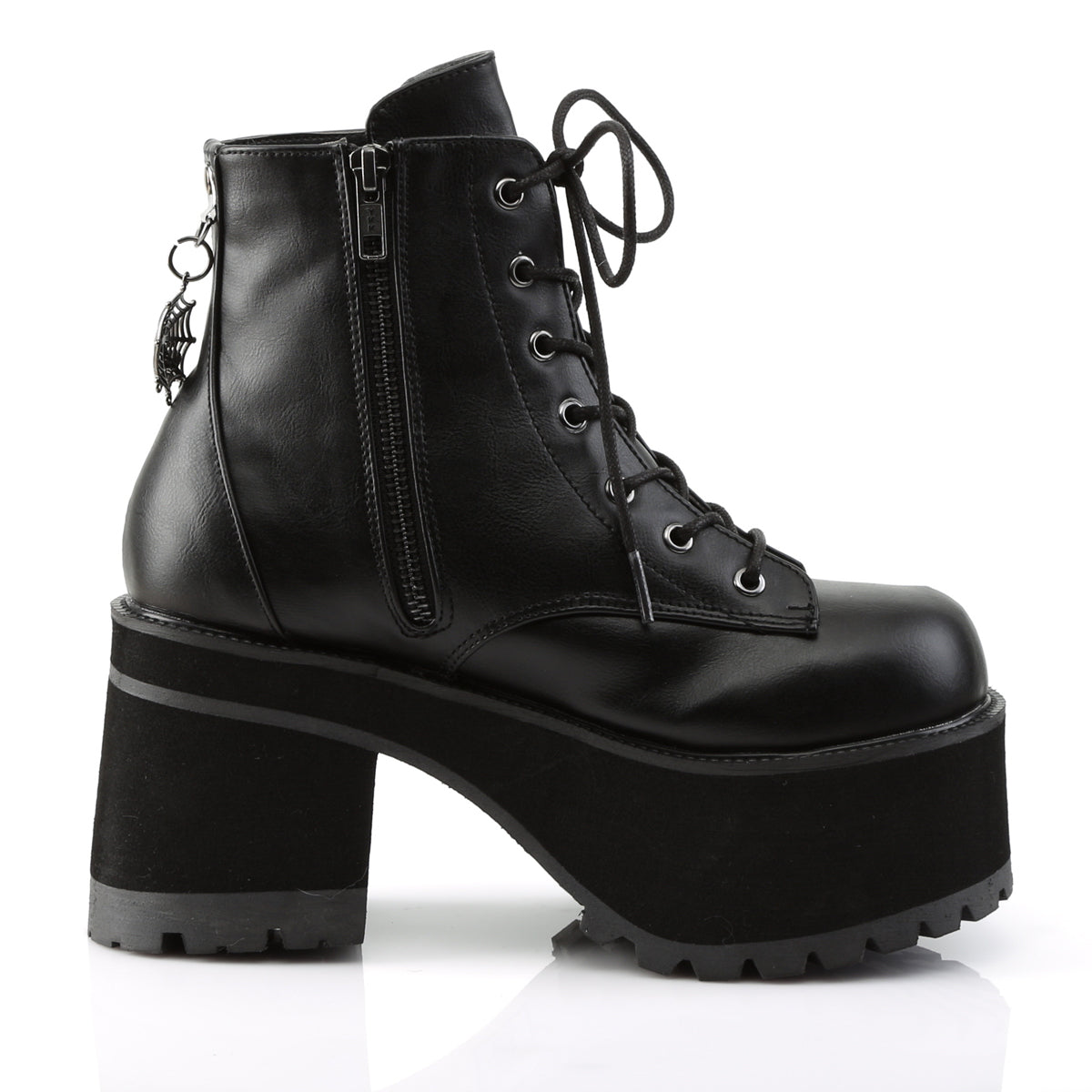 DemoniaCult Bottes de cheville des femmes RANGER-105 Cuir végétalien BLK