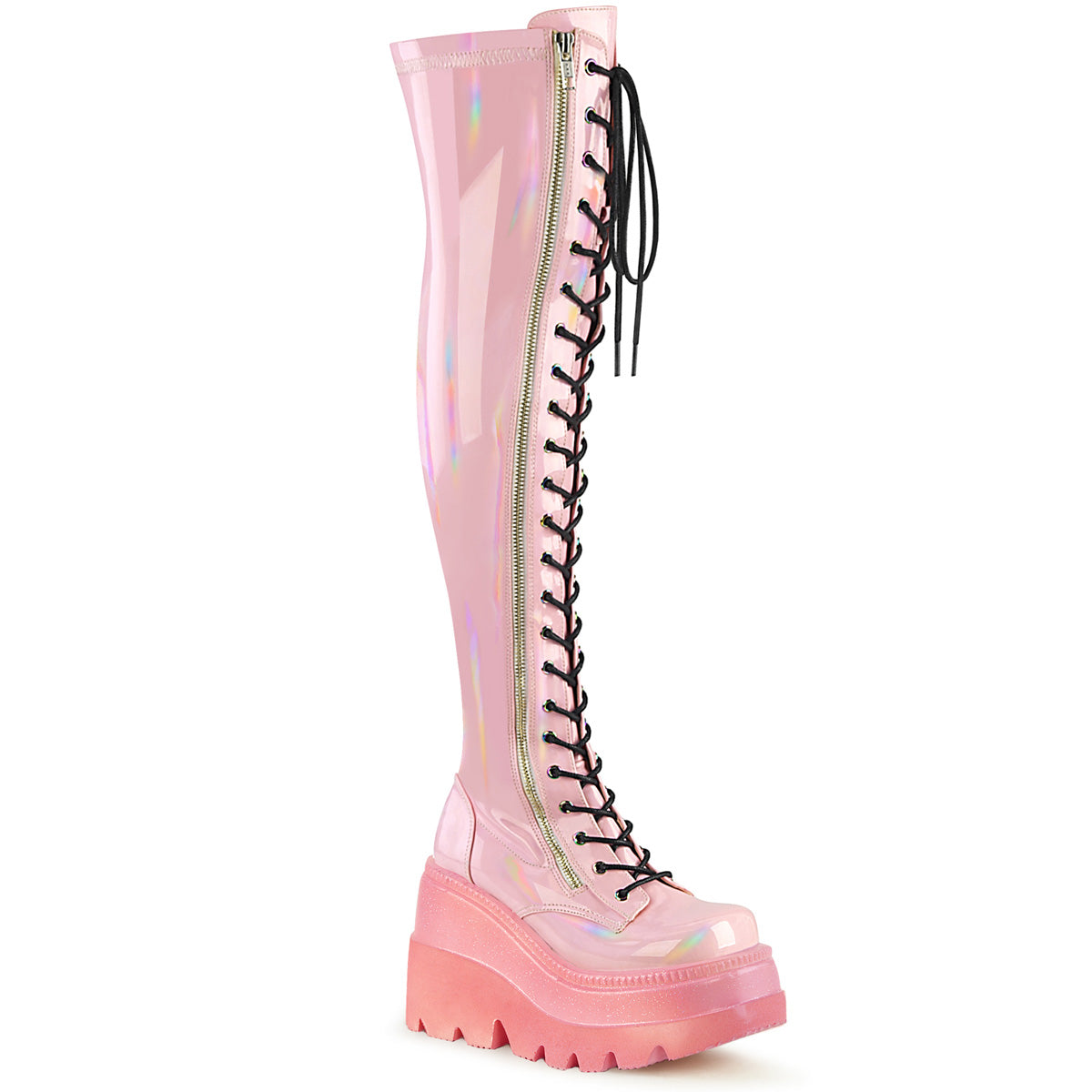 DemoniaCult  Boots SHAKER-374-1 B. Pink Hologram Stretch Patent