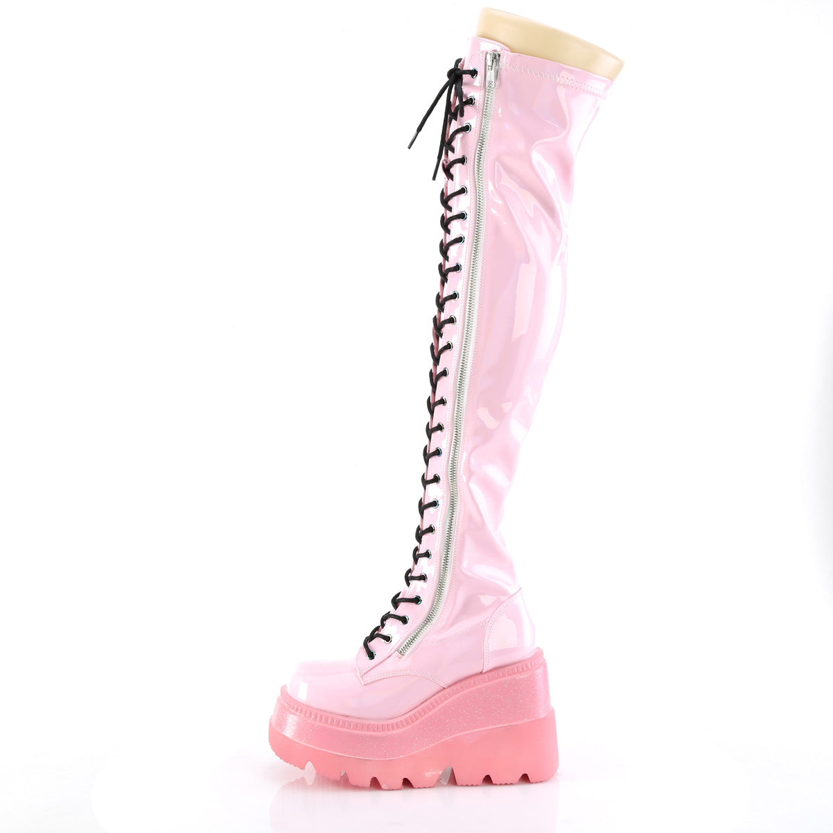 DemoniaCult  Boots SHAKER-374-1 B. Pink Hologram Stretch Patent