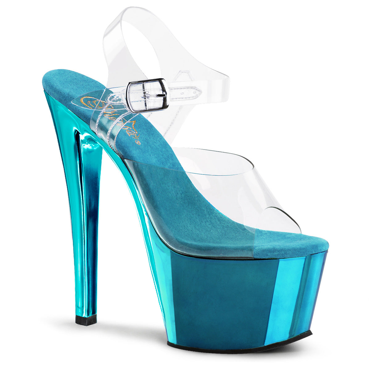 Pleaser Womens Sandals SKY-308 Clr/Turquoise Chrome