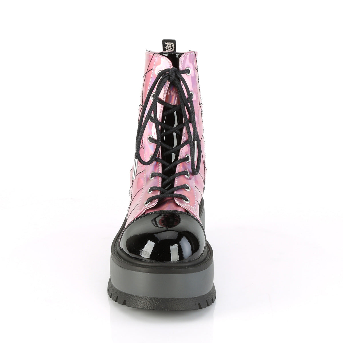 DemoniaCult Womens Ankle Boots SLACKER-88 Pink Hologram-Blk Pat