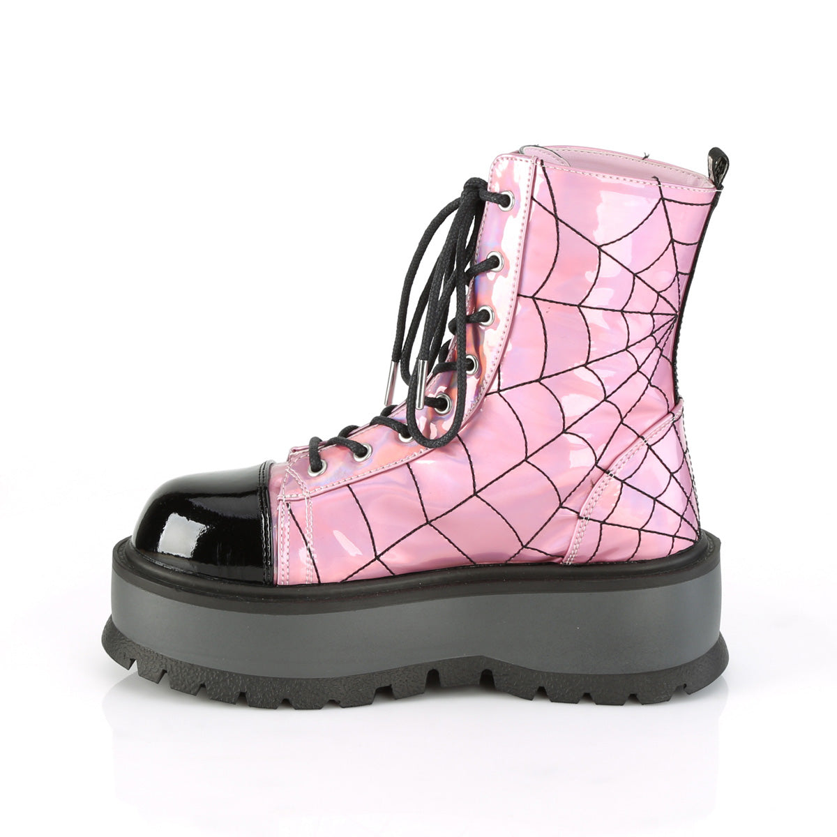 DemoniaCult Womens Ankle Boots SLACKER-88 Pink Hologram-Blk Pat