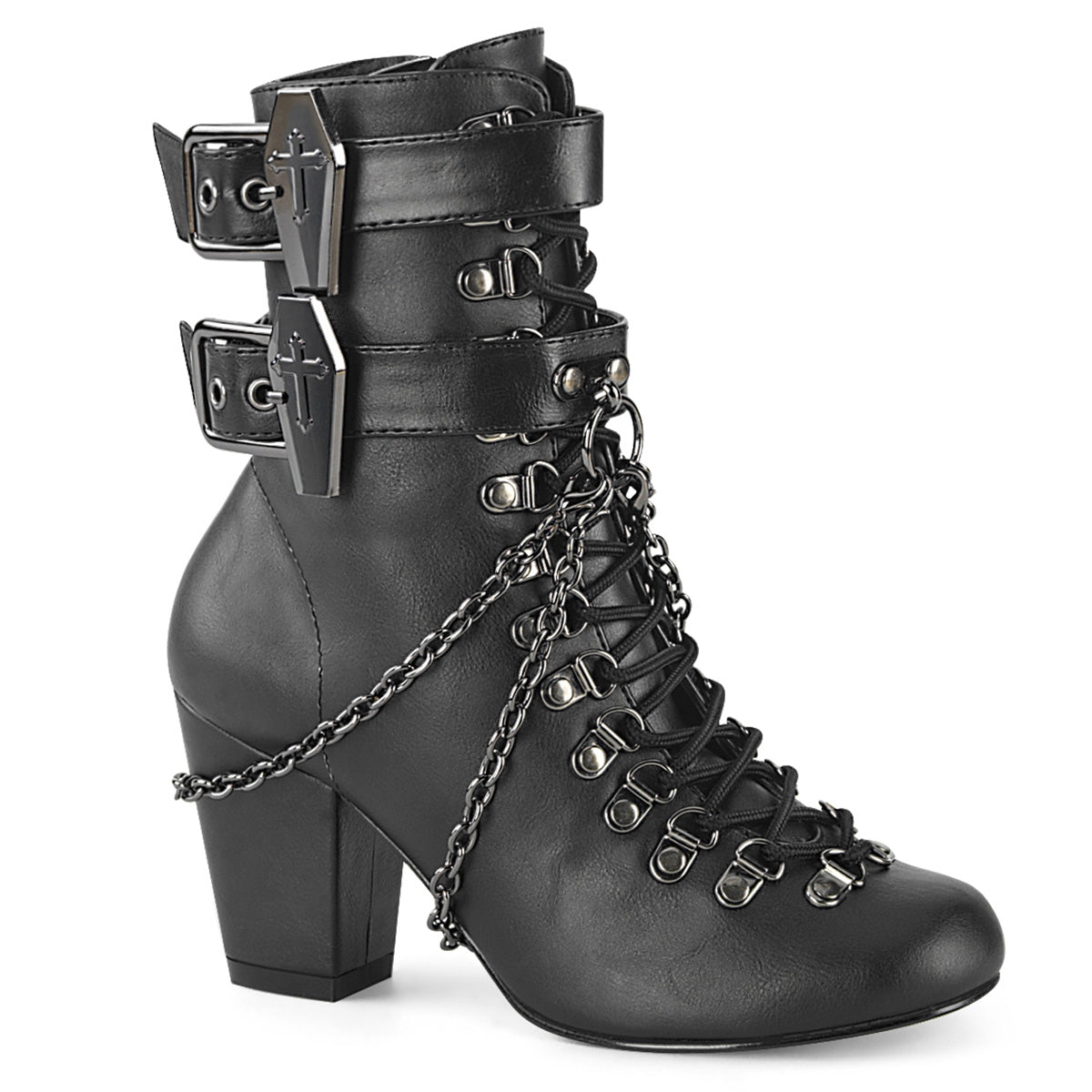 DemoniaCult Womens Ankle Boots VIVIKA-128 Blk Vegan Leather