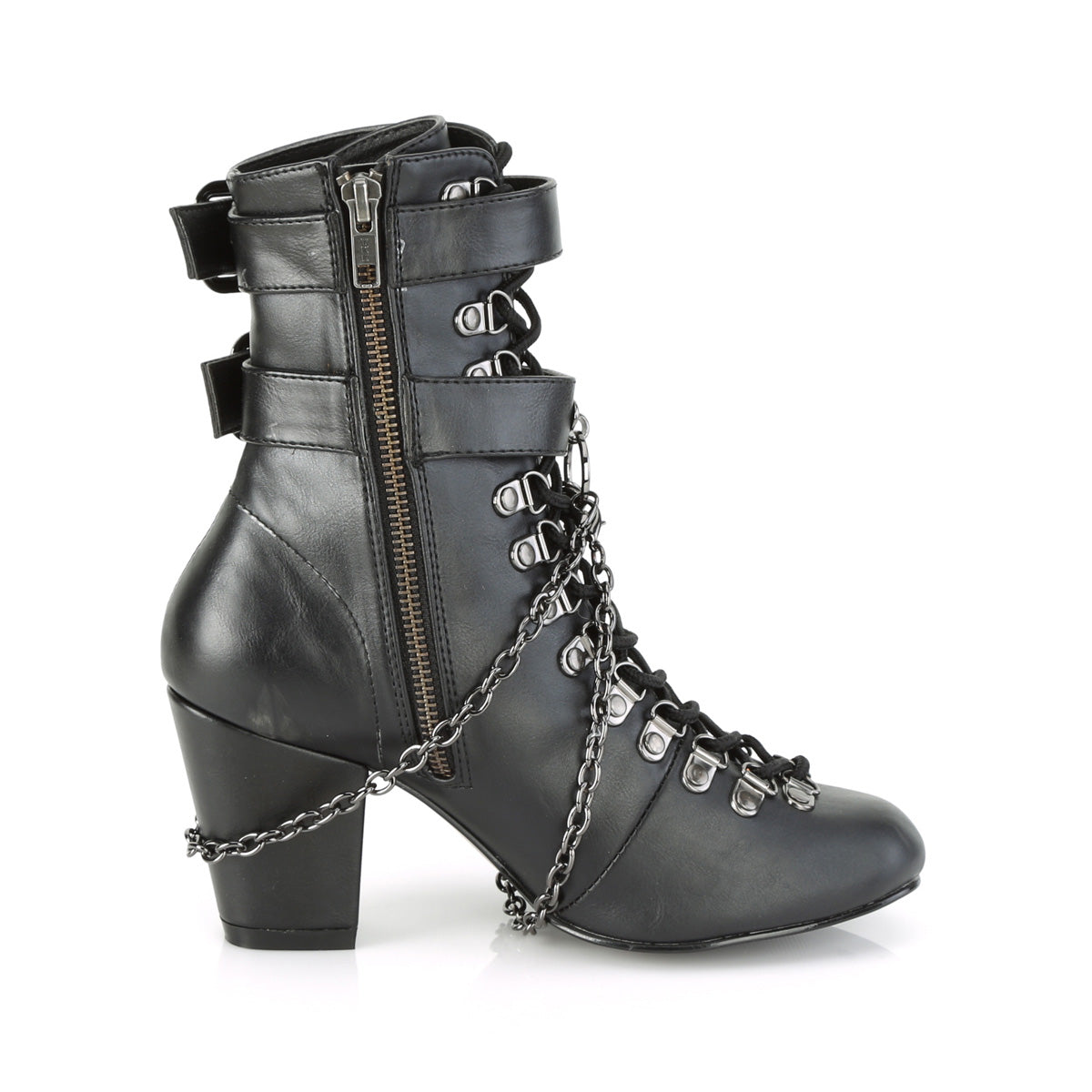 DemoniaCult Womens Ankle Boots VIVIKA-128 Blk Vegan Leather