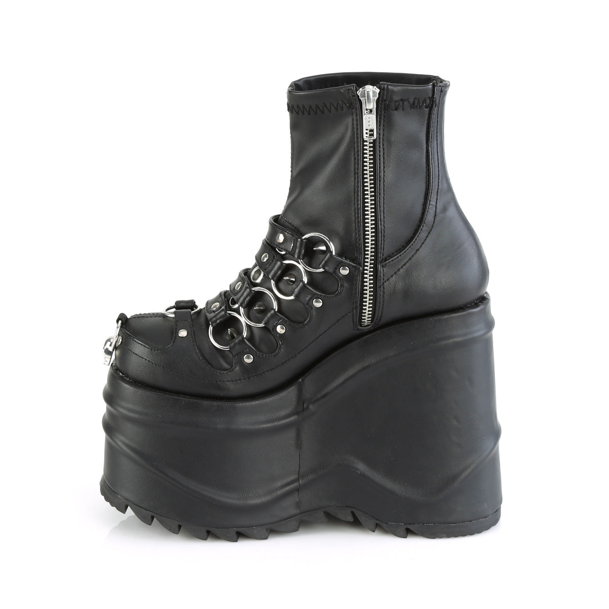 DemoniaCult  Bottines WAVE-110 Cuir végétalien BLK Stretch